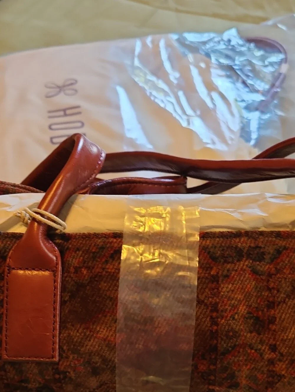 HOBO Brown & Burgundy Patterned Tote with Leather Handles